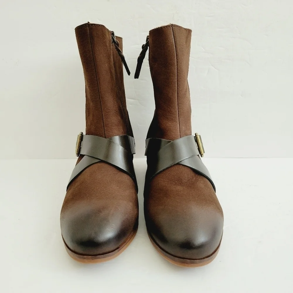 New Softwalk Rayne Brown Soft  Leather Pull On Mid Buckle Bootie, Size 7